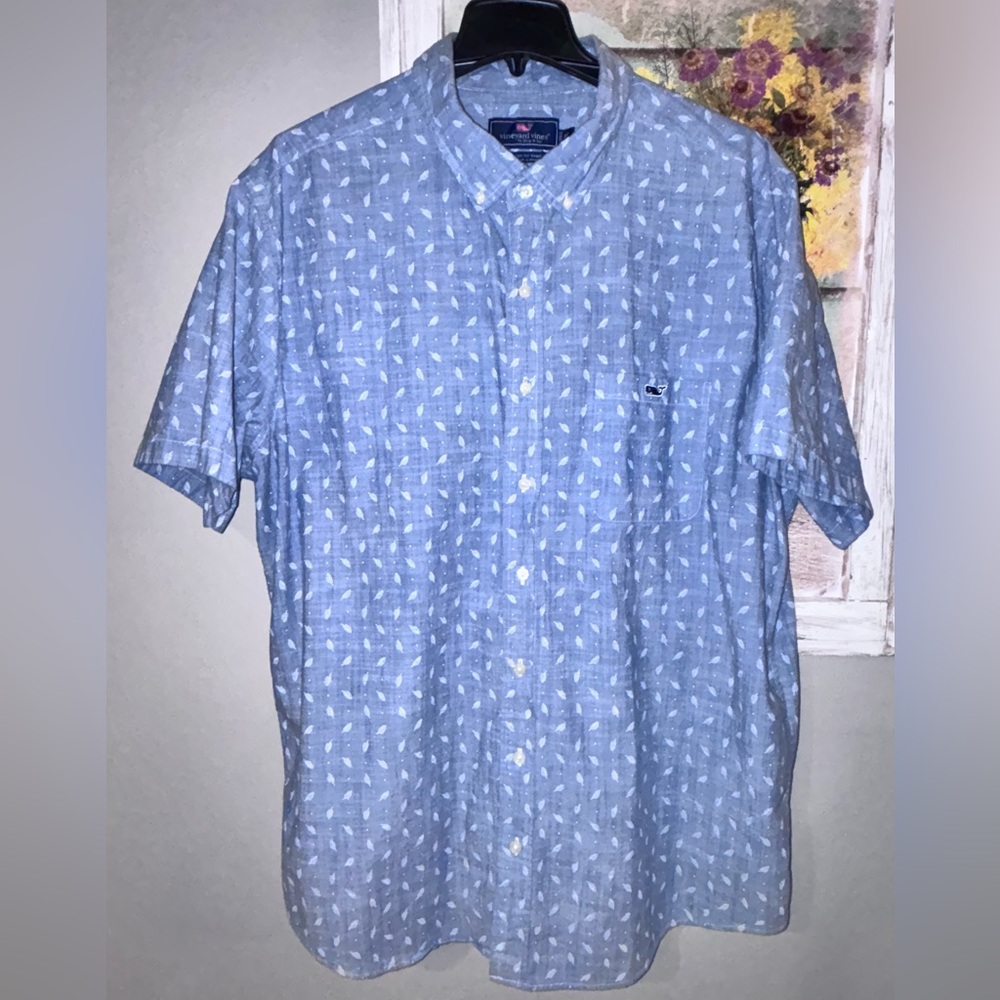 Vineyard Vines Button Shirt Men's XXL Light Blue Short Sleeve Whale Logo Pocket